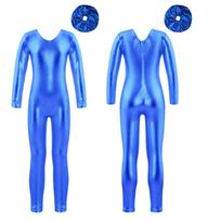 Vaikų mergaičių blizgus metalinis ilgomis rankovėmis šokių triko Bodysuit Gimnastika Unitard One Piece kombinezonas 5-6 Years karališkos mėlynos spalvos