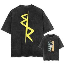 Anime Cyberpunk Rūgštiniai Marškinėliai Laisvalaikio Vintažiniai Skalbti T-shirt Trumpos Rankovės Manga Gotikiniai Medvilniniai Streetwear Viršutiniai Drabužiai Unisex Vasaros XL yellow