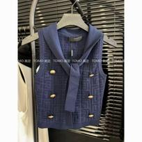 Fashionable Sweet Spicy Temperament V-neck Strap Sweater Women Summer New Sweet Age-reducing Gold Button Design Sleeveless Top M tamsiai mėlyna spalva