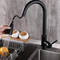 Virtuviniai maišytuvai Juodi Vienos rankenos Ištraukiamas virtuvės maišytuvas Vienos skylės Pasukamas 360 laipsnių Šalto ir karšto vandens maišytuvas Faucet+2Inlet pipes gray
