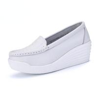 Moteriški balti slaugos batai Pavasaris Ruduo Moteriški pleištai Platforminiai mokasinai Moteriški darbiniai slip-on natūralios odos batai Tenis Feminino 34 gray