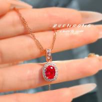 Luxury  Rose Gold Plated Oval Ruby Zirconia Fashion Jewelry Sets Sparkling Crystal Female Banquet Ring/Earring/Necklace Chain brown
