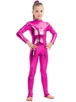 Unisex metalinis kombinezonas vaikams, Helovino kostiumas, ilgomis rankovėmis, pilno ilgio stovimos apykaklės body vaidmenų žaidimams ir šokių pasirodymams 140 pink