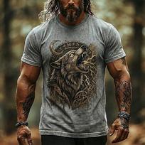 Vikingų Vilkas Norse Rūna Marškinėliai Vyrams Skalbtas Medvilnės Mišinys Grafinis Marškinėlis Keltų Mazgas Mitologija Streetwear Viršus Drabužiai S M L XL XXL XXXL 5XL gray