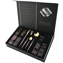 24pcs Luxury  Rose Gold Dinnerware Set Knife Fork Spoon Cutlery Set with Gift Box Stainless Steel Tableware Set Kitchen Flatware Dishwasher Safe 24pcs with box black