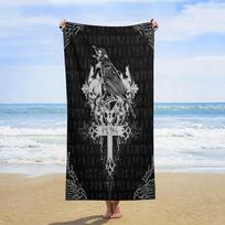 Norse Viking Theme Oversized Beach Swim Towel Portable Modern Mythological Hieroglyphics Abstract Gothic Prints Traveling W76*H152(CM)