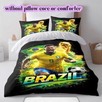 Brazilijos futbolo raštų patalynė, Antklodžių komplektas, Antklodės užvalkalas, Pagalvės užvalkalas, Namų gimtadienio dovana (1*antklodės užvalkalas+2*pagalvės užvalkalas, be užpildo) 135x200cm