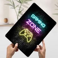 Gaming Zone Neon Sign on Brick Printed Poster Customized Wall Art Retro Vintage Metal Tin Signs for Home Bedroom Decoration Room 20x30cm（7.8x11.8inch） blue