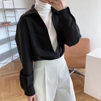 Vintažinės palaidinės Harajuku balti mėlyni marškiniai Laisvi elegantiški moteriški viršutiniai drabužiai biure Moteriški drabužiai be sagų V formos iškirpte rudens drabužiai XXXL juoda