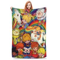 Flannel Throw Blanket Rainbows Brite Warm Plush Blankets Soft Bedding for Bed Living room Home Travel Sofa Size: 75*100cm, Weight: 230 GSM