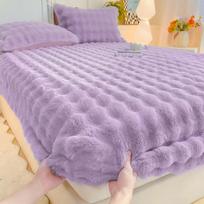 Burbuliuko triušio pliušinis flanelinis pledų komplektas: Storas pieninis aksomas, viengulis užvalkalas ir čiužinio užvalkalas, 3 dalių patalynės komplektas Single Bed Skirt 90*200 cm