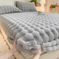 Burbuliuko triušio pliušinis flanelinis pledų komplektas: Storas pieninis aksomas, viengulis užvalkalas ir čiužinio užvalkalas, 3 dalių patalynės komplektas Single Bed Skirt 90*200 cm