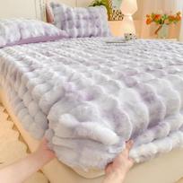 Burbuliuko triušio pliušinis flanelinis pledų komplektas: Storas pieninis aksomas, viengulis užvalkalas ir čiužinio užvalkalas, 3 dalių patalynės komplektas Single Bed Skirt 200*220 cm