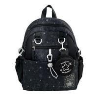 Mokyklinė kuprinė Korėjietiška su taškeliais ir žvaigždutėmis, skirta paaugliams, didelės talpos, vertinga kuprinė, lengva kuprinė pamokoms Single pack with accessory juoda