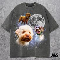 Three Lagotto Romagnolo Moon Shirt, Truffle Dog Lover Tee, Lagotto Galaxy Gift, Italian Water Dog Graphic Top, Vintage Wash Retro Shirt L white