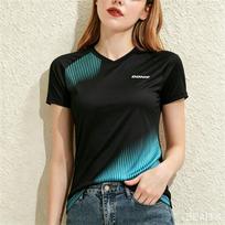 Summer Casual Women's T-shirts Table Tennis Sports Short Sleeve Tees Fashion V-neck Loose  Tops Running Training Female Clothing 2XL black