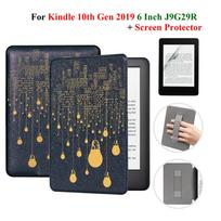 Dėklas Kindle 10-os kartos + Ekrano apsauga 6 colių su rankos dirželiu E-knygai J9G29R Odinis dangtelis Žadinimo/Miegojimo režimas Funda J9G29R kindle 10th gray