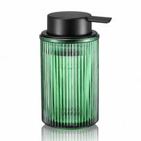 Putojantis muilo dozatorius, stiklinis putojantis rankų muilo dozatorius vonios kambariui, briaunotas daugkartinio naudojimo putojantis siurblinis buteliukas su juodu siurbliu 400ml žalia