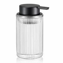 Putojantis muilo dozatorius, stiklinis putojantis rankų muilo dozatorius vonios kambariui, briaunotas daugkartinio naudojimo putojantis siurblinis buteliukas su juodu siurbliu 400ml