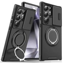 Slenkama kameros apsauga Šarvuotas telefono dėklas Samsung Galaxy S26 Ultra S 26 Plus S26Ultra 5G Automobilio magnetinis laikiklis Metalinio žiedo dangtelis Galaxy S26 black