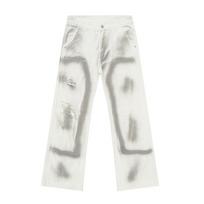 Men's Clothing | American Personality Dirty Wind Rub Color Old Ripped Cotton Straight Jeans Trend XL white