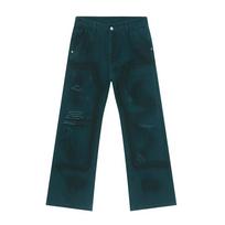 Men's Clothing | American Personality Dirty Wind Rub Color Old Ripped Cotton Straight Jeans Trend S žalia