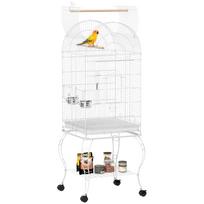 Bird Cage with Wheels and Shelf 51x51x153 cm with Foldable Top, Feeders and Removable Tray, White 51 x 51 x 153 cm