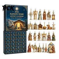 Kalėdinė tema Dėžutė Betliejus Advento kalendorius 2026, 24 dienų atgalinės atskaitos su dovanomis Vnt. 2D akrilinės religinės figūrėlės, Šventė krikščionims Kasdienė dovana mėlyna
