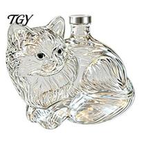 Sophisticated Whiskey Gift for Him Cute Kitten Shaped Whisky Decanter, High Borosilicate Glass Artistic Animal Wine Bottle Clear Liquor Dispenser Home A