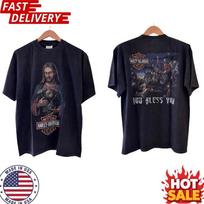 Vintažiniai Jėzus Kristus Biker Motociklo Grafinis Marškinėlis Dieve, Palaimink Tave Perprintas S3X Unisex Marškinėlis XXXL black