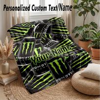 Monster Energy Custom Flannel Throw Blanket Print Your Name Text Soft Warm Blanket Holiday Present 80cmx120cm gray