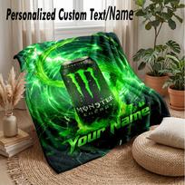 Monster Energy Custom Flannel Throw Blanket Print Your Name Text Soft Warm Blanket Holiday Present 80cmx120cm