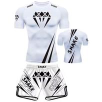 Men Women Compression Training T-Shirt Shorts Set MMA Boxing Muay Thai Kickboxing Gym Workout XXL white