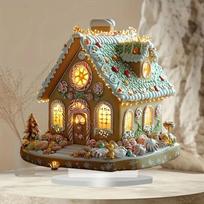 Christmas Tabletop Gingerbread House Bohemian Style Decor žalia