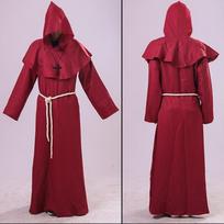 Viduramžių vienuolio Helovino kostiumai Komiksai Vakarėlis Cosplay Kostiumai Su gobtuvu Apsiaustas Cape Friar Renesanso kunigas vyrams M vyno raudonos spalvos