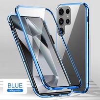Magnetinis telefono dėklas 360°, skirtas Samsung Galaxy S24 S23 S22 Ultra S20 FE A14 A24 A34 A54 A13 A23 A33 A53 A52 grūdinto stiklo viso dangčio apsauginis apvalkalas Xiaomi 14pro mėlyna