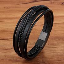 Mada Nerūdijančio Plieno Žavesys Magnetinė Juoda Vyriška Apyrankė Oda Natūrali Pinta Punk Rokas Apyrankės Papuošalai Aksesuarai Draugas 23cm black