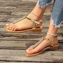 Fashion 2024 Summer Women's Open Toe Rhinestones Thong Sandals Retro Square Toe Heeled Flip-flops for Women Outdoor Casual Beach Shoes 43 auksas