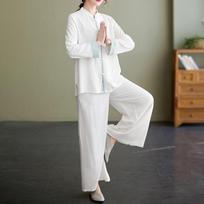 Vasarinis medvilninis ir lininis Tai Chi kostiumas, laisvi treniruočių drabužiai, zen budistų vienuolio kostiumas, dviejų dalių komplektas S balta