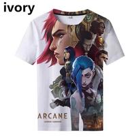 Vasaros žaidimo „League of Legends“ „Arcane Jinx 3D“ madingi marškinėliai su spauda, ​​vyriški, moteriški, estetiški, stilingi unisex marškinėliai su O formos iškirpte S gray