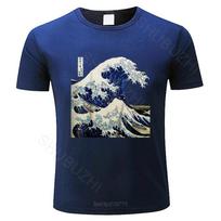 Kanagawa Japonijos Didžioji banga vasariniai O formos kaklo marškinėliai Vintage grafika shubuzhi prekės ženklo vyriški medvilniniai marškinėliai tiesioginis pristatymas 3XL blue