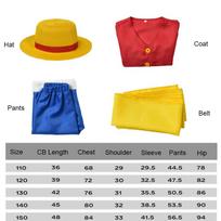 Vaikų Anime Luffy Cosplay Kostiumas su Šiaudine Skrybėle Berniukams Helovino Karnavalo Vienodas Palto Kelnės Diržas Pilnas Rinkinys Apsirengti as the picture-140 yellow