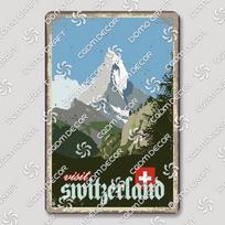 Šveicarijos Peizažas Plaketas Skardos Ženklas Metalo Plakatas Ciurichas Montrė Rigi Alpės Metalinės Plokštės Retro Sienų Dekoras Kavinė Svetainė Namai 20x30cm gray