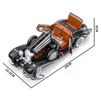 1/18 Mercedes-Benz 500K 1936 Lydinio liejimo žaislinis automobilis Modelis Garsas ir šviesa Vaikams skirta žaislinė kolekcinė vertybė Gimtadienio dovana juoda