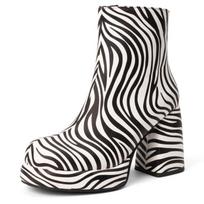 Seksualūs moteriški platforminiai ankle boots, leopardiniai, trumpi batai, nauji 2025, su blokiniu aukštu kulnu, madingi, rudens, žiemos, motociklininkų batai, moterims 38 zebro rašto spalva