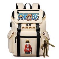 2024 cross-border new popular ONE PIECE cartoon pattern backpack college student large-capacity laptop beige