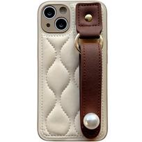 Fashion Leather Pearl Wrist Strap Stand Case For iPhone 14 13 12 11 15 16 17 Pro Max 14 Plus Water Ripple Wristband Cover iPhone Air gray