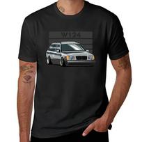 Balinti trumpomis rankovėmis marškinėliai su Mercedes-Benz W124 universalo grafiniu spaudiniu klasikinių automobilių entuziastams S black