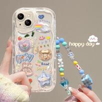 Žavingos 3D animacinių filmukų gėlių grandinėlės telefono dėklai, skirti iPhone 15 Pro Max 14 12 11 13 Mini X XR XS 6 6S 7 8 Plus SE, minkšto silikono dėklas 7 8 SE 2 3 beige