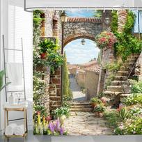 3D Kraštovaizdžio Sodo Dušo Užuolaida Su Kabliukais Gėlių Rašto Vonios Kambario Dekoratyvinė Dušo Užuolaida Vandeniui Atspari 180X 180Cm W60H190(CM)-1 Pcs